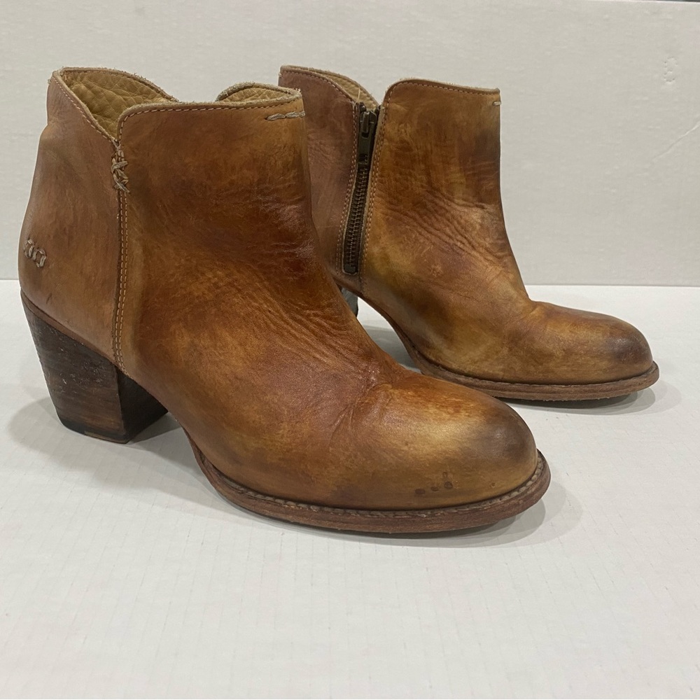 Bed Stu Yell Tan/brown Heel Zip Leather Ankle Boots Booties Size 10